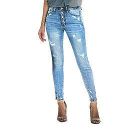 Stretch Jean Damen Dehnbare hoch taillierte Boyfriend-Jeans mit geradem Bein und ausgefransten -Denim-Hosen Cargo Hosen Frau (A, M) von rtdgcv