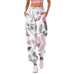 rtdgcv Boyfriend Hose Damen Kurz Damen-Jogginghose mit Aufdruck unten, Taschen, hohe Taille, sportlich, für Fitnessstudio, sportliche Passform, Joggerhose Damen Yoga Hose Kurz (White, XL) von rtdgcv