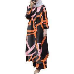 rtdgcv Muslimische 2-teilige Sets für Damen, Langarm-Button-Down-Hemd Hose, Abaya, Freizeitkleid, Dubai-Outfits Muslimische Kleidung Freizeitkleider Mit Allover-Print Lockeres Kleid Mit Langen von rtdgcv