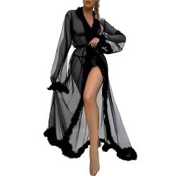 rtdgcv Sexy Einteiler Dessous Sexy Tüll Robe Lange Dessous Nachthemd Bademantel Nachtwäsche Feder Braut Robe Dessous Body Schwarz Damen Spitze (Black, M) von rtdgcv