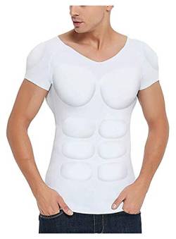 Gepolstertes Muskelhemd für Männer Herren Fake Abdominal Muscles Shirt Abnehmbare Muskelkissen Atmungsaktive Mast T-Shirt Unterwäsche (Color : White, Size : S) von ruguo