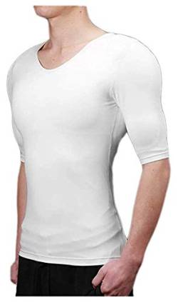 Männer Fake Muscle T-Shirt Body Shaper für Männer False Muscle T-Shirt Schultergepolsterte Unterwäsche Abnehmbares Brustmuskel-Unterhemd (Color : White, Size : M) von ruguo
