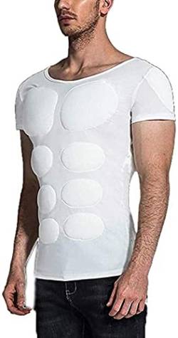 Männer Fake Muscle T-Shirt Gefälschte Brust A b s Polsterung Muskel T-Shirt Herren Abnehmen Body Shaper Atmungsaktiver Komfort Bodybuilding Unterhemd (Color : White, Size : XL) von ruguo