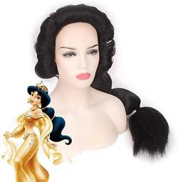 coser wigs princess jasmine 90cm lange gerade cosplay perücken für frauen weibliche gefälschte haarperücke hitzebeständig synthetisches haar schwarz anime perücke von rugzak