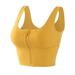 ruirui-home Damen Sport BH Bequem Yoga BH High Impact Wireless Bra Support Front Zip Sport BH für Frauen Fitness Laufen Tanzen Gym Push Ups mit Abnehmbare Gepolsterte Cups Gr. Large, gelb von ruirui-home