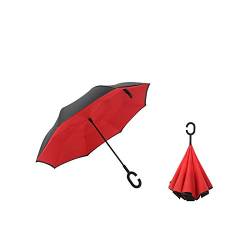 ruirui-home Doppelschichtiger umgekehrter Regenschirm, selbststehend, umgekehrter Regenschutz, Autoschirm mit C-förmigem Griff, umgekehrter Faltschirm, Anti-UV winddichter Reise-Regenschirm, Rot von ruirui-home