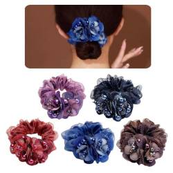 Haargummis mit Blumendesign für Damen, Organza, elastisch, Pferdeschwanz-Halter, Haarzugang Haarbänder, Spitzen-Haargummis, 5 Stück von rujjftsy