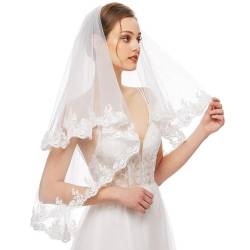 RUNRAYAY 2 Tiers Bridal Veil Women'S Simple Tulle Long Wedding Veil Satin Edge for Wedding Bachelorette Party, Style 2 von runrayay
