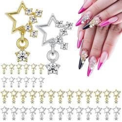 RUNRAYAY 40Pcs Star Nail Art Charms, Gold Silver Nail Charms for Acrylic Nails 3D Nail Art Supplies Rhinestones Shiny Gems Crystals Jewelry Design Nail Accessories von runrayay