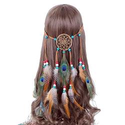 RUNRAYAY Boho Federstirnbänder, Zigeuner Hippie Stirnband, Indische Federkopfschmuck Quaste Hanfseil Kopfschmuck Festival Haarschmuck für Frauen und Mädchen von runrayay