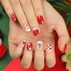 RUNRAYAY Christmas Press on Nails Short Fake Nails False Nails with Designs Acrylic Nails Glossy Artificial Nails for Women Girls 24Pcs von runrayay