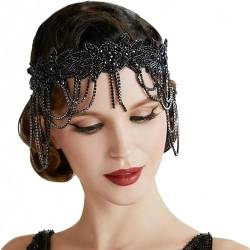 RUNRAYAY Wasserbohrschirm für Haare Elastizität 1920er Jahre Kopfbedeckung, Vintage großartige Gatsby-Frau Haarschnitte (schwarz) von runrayay