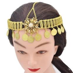 RUNRAYAYAY Boho Kopfkette Accessoires Gold 1920er Jahre Vintage Blumen Wasserbohrer mit Münzen Vintage Bauchballkleidung Haarkette Mädchen Accessoires von runrayay