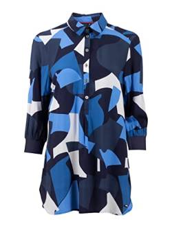 s'questo Damen Bluse Soquesto Longbluse mit Print und Knopfleiste Lange Bluse Allover Print mit Rippbund squesto, Gr. 42, Blau von s`questo