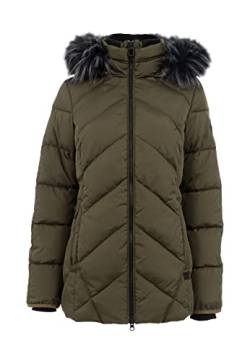 s’questo Damen Jacke Soquesto Winter Mantel diagonal gesteppt abnehmbare Kapuze Stehkragen Fake Fur Kapuzenrand Innentasche Rippware waschbar squesto, Gr. 42, Grün von s`questo