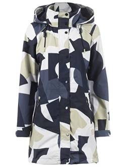 s'questo Damen Jacke Soquesto lange Regenjacke Print 2-Wege Reißverschluss Knopfleiste Abnehmbare Kapuze squesto, Gr. 36, Blau von s`questo