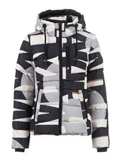 s'questo Damen Soquesto Jacke Steppjacke Winterjacke mit Kapuze und Allover-Print squesto, Gr. 44, Schwarz von s`questo