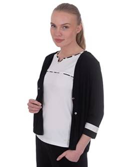 s'questo Damen Sweatblazer Soquesto Sommerlich Viskose Dreiviertel Ärmel mit Blockstreifen Strickbündchen Verschließbar Druckknöpfe squesto, Gr.38, Schwarz von s`questo