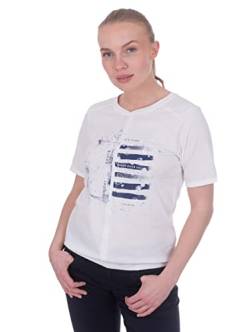 s'questo Damen T-Shirt Soquesto Shirt Sommer mit Print Tshirt Perlen Muscheln Motiv squesto, Gr.38, Weiß von s`questo