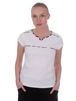 s'questo Damen T-Shirt Soquesto Sportshirt Kurze Ärmel Locker Bequeme Passform Baumwolle V Ausschnitt Perfekt für Alltag Büro Freizeit squesto, Gr.38, Weiß von s`questo