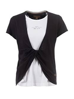 s'questo Damen T-Shirt Soquesto mit Wickeloptik Rundhals Kurze Ärmel Mix & Match Wording Casual Style squesto, Gr.38, Schwarz von s`questo