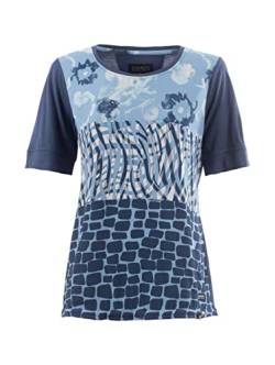 s‘questo Damen T-Shirt squesto Chiffon Blusenshirt 1/2 Ärmel Rundhalsausschnitt Muster Tunnelzug im Saum Print Tunikashirt Soquesto, Gr. 36, Blau von s`questo