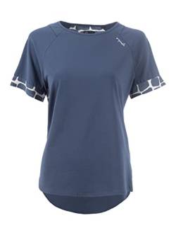 s‘questo Damen T-Shirt squesto Rundhals Kurzarm Gemusterter Rücken Abgerundeter Saum Sommer Casual Locker Viskose Soquesto, Gr. 38, Blau von s`questo