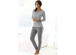 Pyjama S.OLIVER Gr. 44/46, grau (grau, meliert, ecru, gestreift) Damen Homewear-Sets Pyjamas von s.Oliver