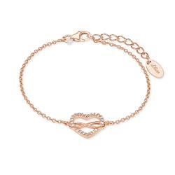 s.Oliver Armband 925 Sterling Silber Damen Armschmuck, mit Zirkonia synth., 17+3 cm, Roséfarben, Herz, Kommt in Schmuck Geschenk Box, 2020990 von s.Oliver