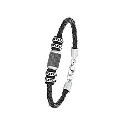 s.Oliver Armband Edelstahl Carbon/Leder Herren Armschmuck, 20+2 cm, Schwarz, Kommt in Schmuck Geschenk Box, 2026108 von s.Oliver