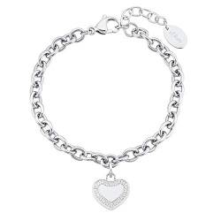 s.Oliver Armband Edelstahl Damen Armschmuck, mit Zirkonia synth., 17+3 cm, Silber, Herz, Kommt in Schmuck Geschenk Box, 2031482 von s.Oliver