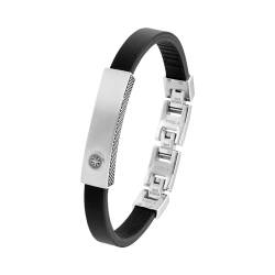 s.Oliver Armband Edelstahl Leder Herren Armschmuck, 18,5+1,5+1,5 cm, Silber, Kompass, Kommt in Schmuck Geschenk Box, 2037998 von s.Oliver