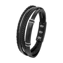 s.Oliver Armband Edelstahl Leder Herren Armschmuck, 20+1,5 cm, Bicolor, Kommt in Schmuck Geschenk Box, 2026001 von s.Oliver