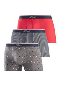 s.Oliver Herren 33757244 Boxershorts, graugemustert +dunkelblau gestreift+rot, S (3er Pack) von s.Oliver