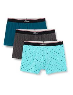 s.Oliver Herren 36681818 Boxershorts, Petrol+schwarz gestreift+ blau Gemustert, XXL (3er Pack) von s.Oliver