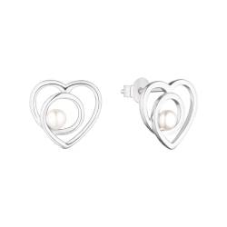 s.Oliver Ohrstecker 925 Sterling Silber Damen Ohrschmuck, mit Süßwasserzuchtperle, 1,2 cm, Weiß, Herz, Kommt in Schmuck Geschenk Box, 2037822 von s.Oliver