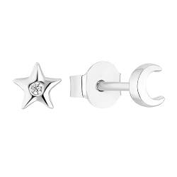 s.Oliver Ohrstecker 925 Sterling Silber Mädchen Kinder Ohrschmuck, mit Zirkonia synth., 0,4 cm, Silber, Mond, Kommt in Schmuck Geschenk Box, 2036885 von s.Oliver