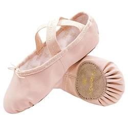s.lemon Ballettschuhe,Leder Ballettschläppchen Geteilte Sohle Tanz Ballet Shoes Gymnastikschuhe für Mädchen Rosa 27 von s.lemon