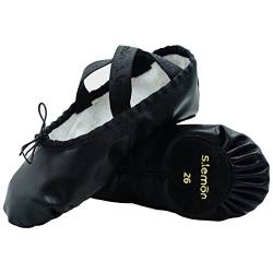 s.lemon Ballettschuhe,Leder Ballettschläppchen Geteilte Sohle Tanz Ballet Shoes Gymnastikschuhe für Mädchen Schwarz 28 von s.lemon