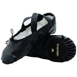 s.lemon Ballettschuhe,Leder Ballettschläppchen Geteilte Sohle Tanz Ballet Shoes Gymnastikschuhe für Mädchen Schwarz 37 von s.lemon
