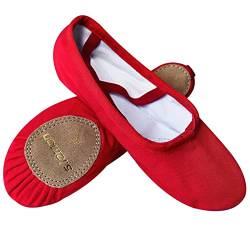 s.lemon Ballettschuhe Ballettschläppchen,Doppelschicht Leinwand Geteilte Sohle Ballett Schuh für Mädchen Kinder Damen Männer Rot (24 EU) von s.lemon
