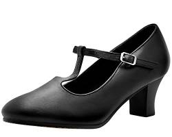 s.lemon Damen Schwarz Leder T Spange Charakter Schuhe 37 von s.lemon