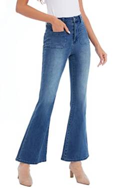 s.lemon High Rise Stretch Bell Bottom Jeanshosen Flared Jeans Bootcut Jeans für Damen L von s.lemon