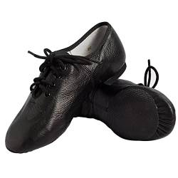 s.lemon Jazzschuhe,Echtes Leder Schnüren Jazz Schuhe für Damen Herren Schwarz 35 von s.lemon