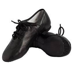 s.lemon Jazzschuhe,Echtes Leder Schnüren Jazz Schuhe für Damen Herren Schwarz 36 von s.lemon