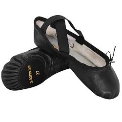 s.lemon Leder Ballettschuhe,Geteilte Sohle Ballett Schuh Tanzschuhe Ballettschläppchen für Mädchen Damen Black 32 von s.lemon
