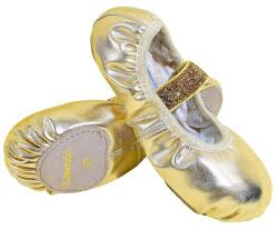 s.lemon Leder Ballettschuhe,Geteilte Sohle Glitzer Gold Tanzschuhe Ballettschläppchen für Mädchen Damen Gold 29 von s.lemon