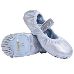 s.lemon Leder Ballettschuhe,Geteilte Sohle Silber Tanzschuhe Ballettschläppchen für Mädchen Damen Silver 23 von s.lemon