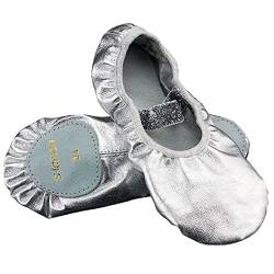 s.lemon Leder Ballettschuhe,Geteilte Sohle Silber Tanzschuhe Ballettschläppchen für Mädchen Damen Silver 24 von s.lemon