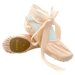 s.lemon Satin Ballettschuhe mit Bändern Rosa Ballettschläppchen Tanzschuhe für Kinder Mädchen (40 EU) von s.lemon